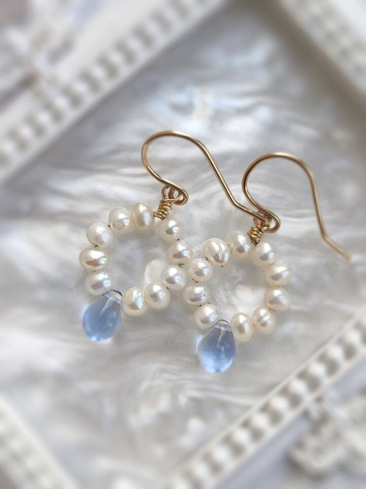 Platinum plated cz and pearl hoop earrings -